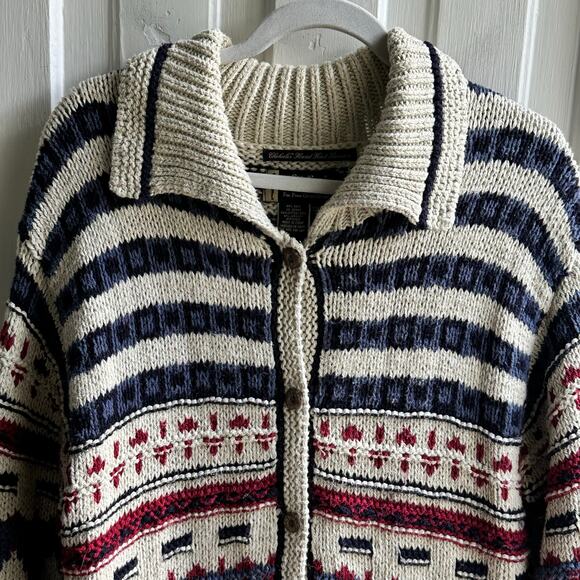 Eddie Bauer Legend Hand-Knit Fair Isle Nordic Cardigan Sweater - Picture 3 of 8